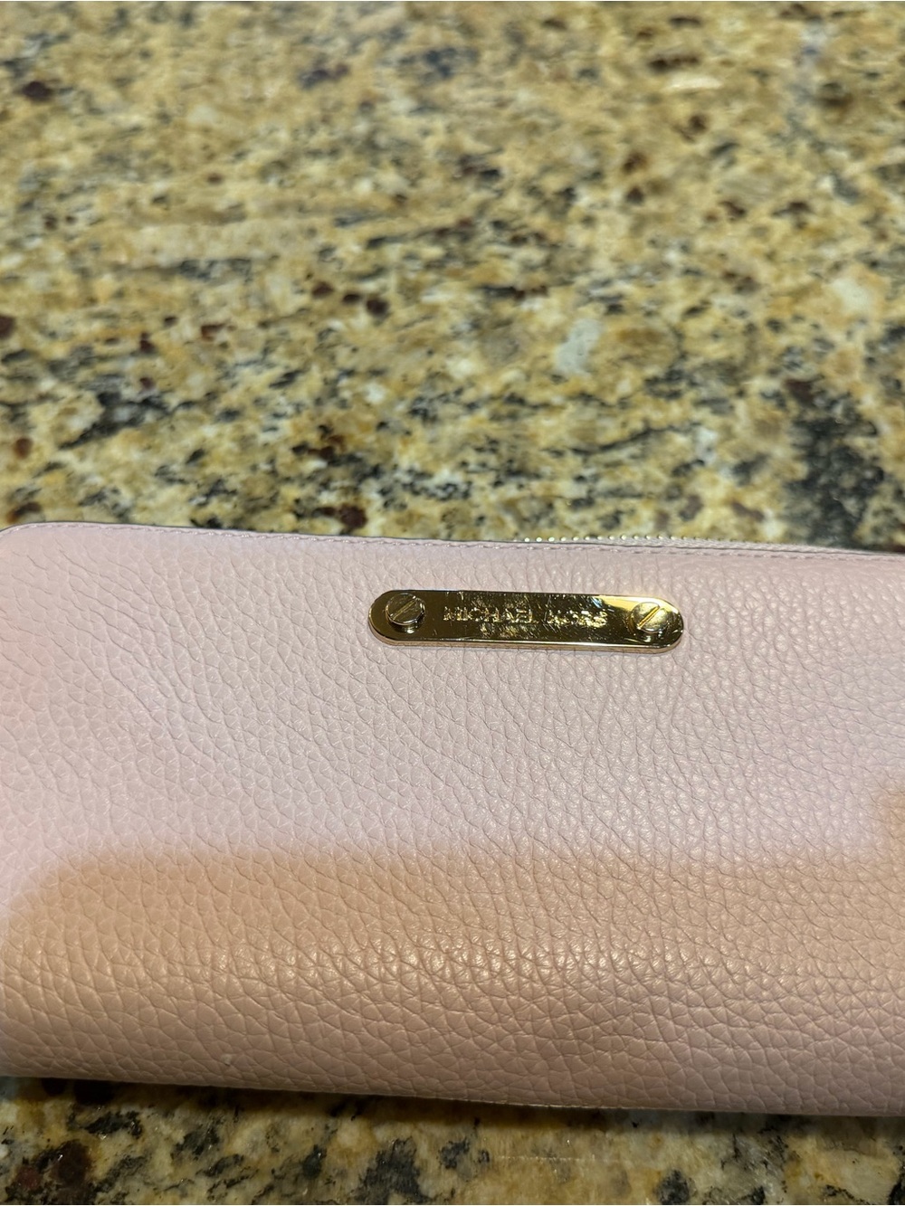 Michael Kors Light Pink Pebbled Leather Zip Wallet with Gold Plate